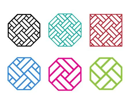 Set of Octagon Chinese pattern window frame Stock Illustration