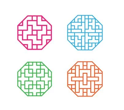 Set of octagon Korean pattern window frame Stock Illustration