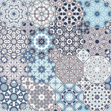 Set of octagonal and square patterns. Stock Illustration