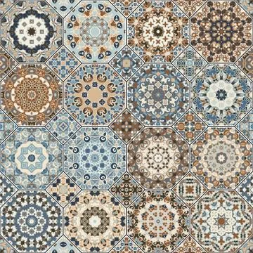 Set of octagonal and square patterns. Stock Illustration