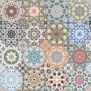 Set of octagonal and square patterns. Stock Illustration