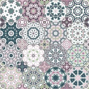 Set of octagonal and square patterns. Stock Illustration