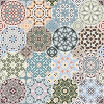 Set of octagonal and square patterns. Stock Illustration