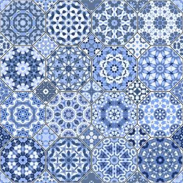 Set of octagonal and square patterns. Stock Illustration