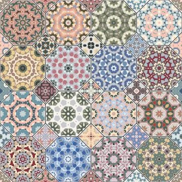 Set of octagonal and square patterns. Stock Illustration