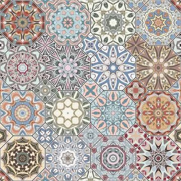 Set of octagonal and square patterns. Stock Illustration