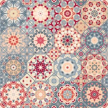 Set of octagonal and square patterns. Stock Illustration