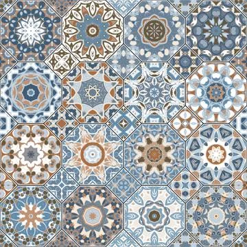 Set of octagonal and square patterns. Stock Illustration
