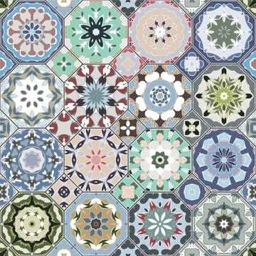Set of octagonal and square patterns. Stock Illustration