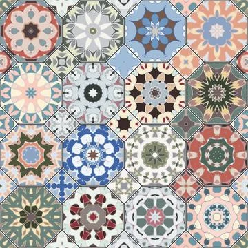 Set of octagonal and square patterns. Stock Illustration
