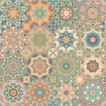 Set of octagonal and square patterns. Stock Illustration