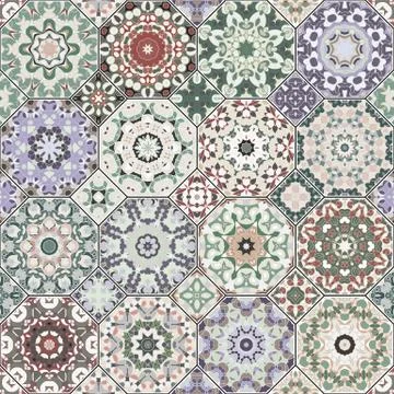 Set of octagonal and square patterns. Stock Illustration