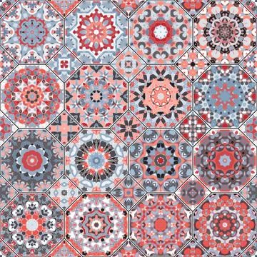 Set of octagonal and square patterns. Stock Illustration