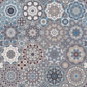 Set of octagonal and square patterns. Stock Illustration