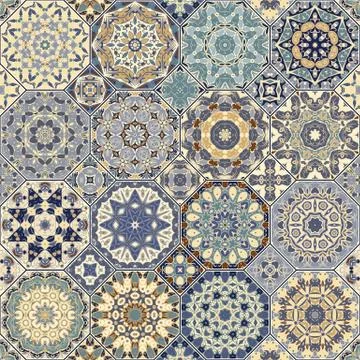 Set of octagonal and square patterns. Stock Illustration
