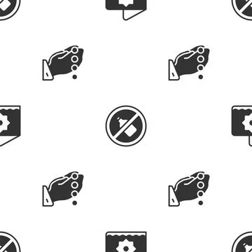 Set Octagonal star, No alcohol and Hands in praying position on seamless pattern Stock Illustration