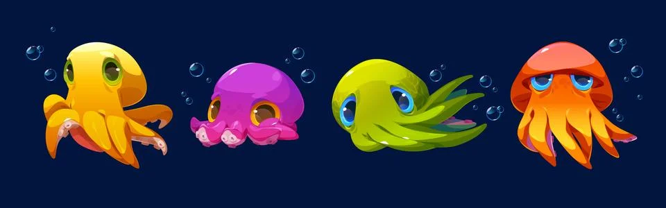 Set of octopus characters isolated on background Stock-Illustration