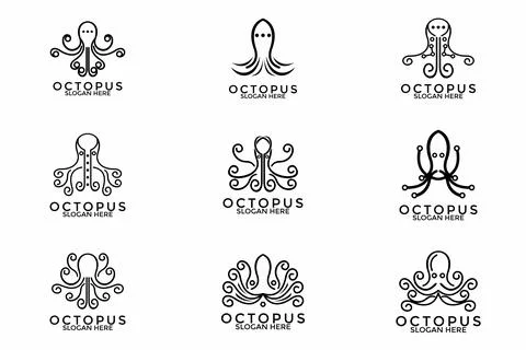 Set of octopus logo design vector, modern octopus logo icon template collec.. Stock Illustration