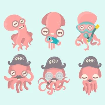 Set of octopuses. Stock Illustration