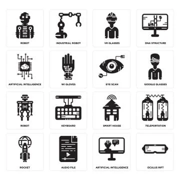 Set of Oculus rift, Artificial intelligence, Rocket, Smart house, Robot, Eye  Illustrazione stock gratuita