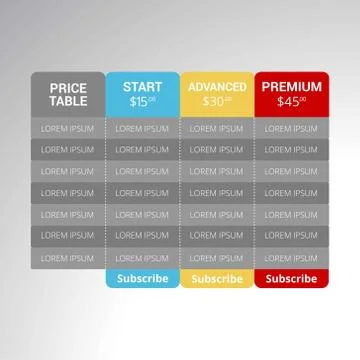 Set offer tariffs. ui ux vector banner for web app. set pricing table, list w Stock Illustration