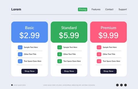 Set offer tariffs. ui ux vector banner for web app. set pricing table, orde.. Illustrazione stock