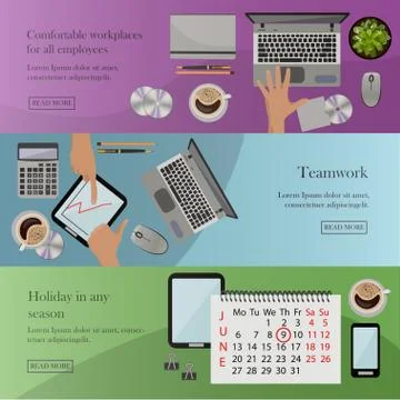 Set of office banners in flat style design. Business development, finance Stock Illustration