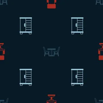 Set Office chair, Table with and Wardrobe on seamless pattern. Vector Stock Illustration