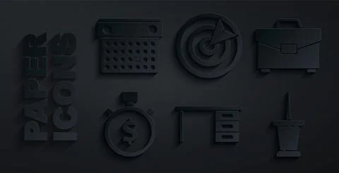 Set Office desk, Briefcase, Time is money, Push pin, Target sport and Calendar Stock-Illustration