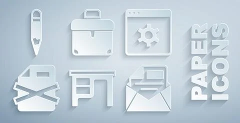 Set Office desk, Browser setting, Delete file document, Mail and e-mail 库存插图