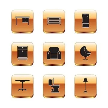 Set Office desk, Round table, Toilet bowl, Armchair, Furniture nightstand Stock Illustration