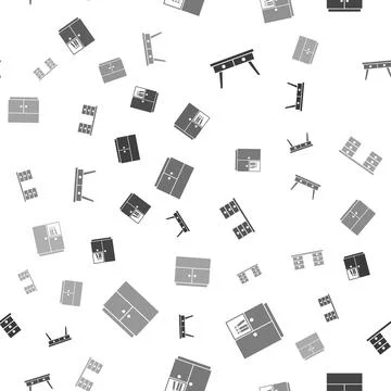 Set Office desk, Wardrobe, and on seamless pattern. Vector Stock Illustration