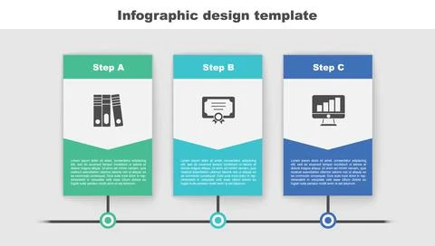 Set Office folders, Certificate template and Computer monitor with graph char Stock Illustration