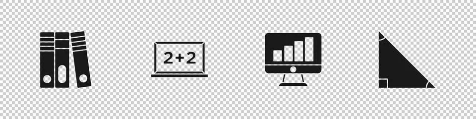 Set Office folders, Chalkboard, Computer monitor with graph chart and Triangle Illustrazione stock