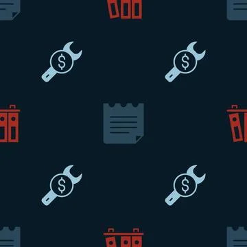Set Office folders, Notebook and Repair price on seamless pattern. Vector イラスト素材