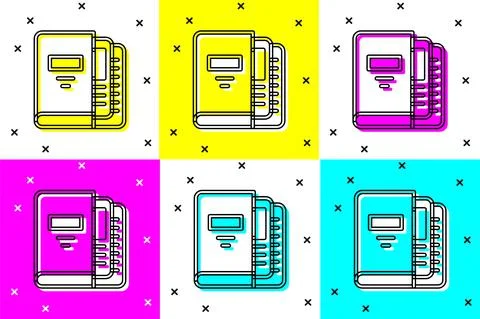 Set Office folders with papers and documents icon isolated on color backgroun Illustrazione stock