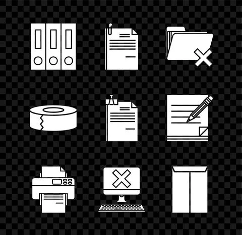 Set Office folders with papers and documents, File clip, Delete, Printer Stockillustratie
