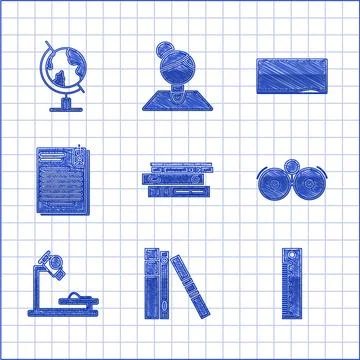 Set Office folders with papers and documents, Ruler, Ringing alarm bell Stock Illustration