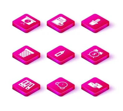 Set Office folders with papers and documents, Time Management, Trash can, M.. Stock Illustration