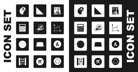 Set Office folders, Square root of x glyph, Calculator, Function mathematical Stock Illustration