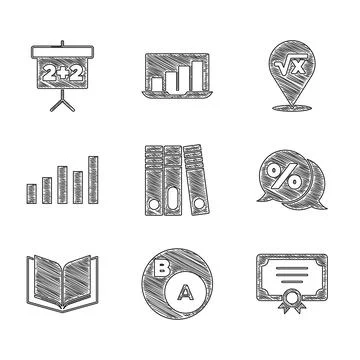 Set Office folders, Subsets, math, a is subset of b, Certificate template 스톡 일러스트