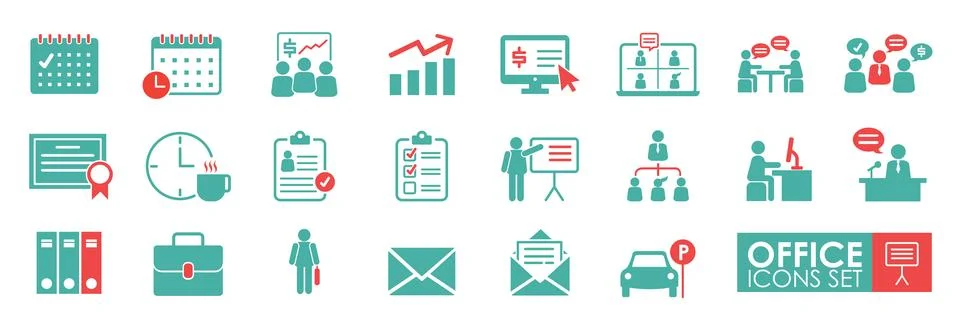 Set of Office icons Solid icon simple style. Stockillustratie