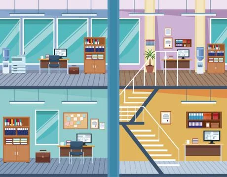 Set of office interior Stockillustratie