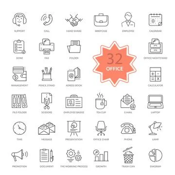 Set of Office Items Icons Illustrazione stock