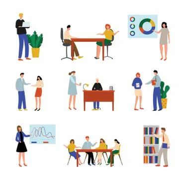 Set of office manager or workers people in different situation Illustrazione stock