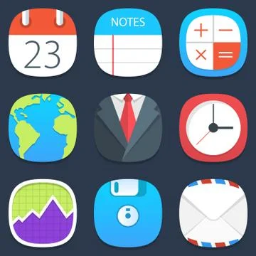 Set of office mobile icons in flat design Stock Illustration