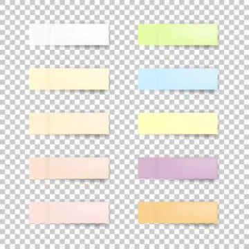Set of office paper sheets or sticky stickers with shadow isolated on a trans Stock Illustration