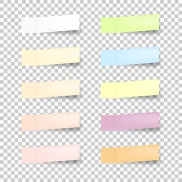 Set of office paper sheets or sticky stickers with shadow isolated on a trans Stock Illustration