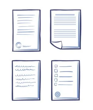 Set of Office Papers Isolated Icon Signed Contract Stock Illustration