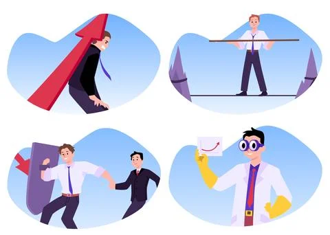 Set of office people solving work problems flat style, vector illustration Stock Illustration
